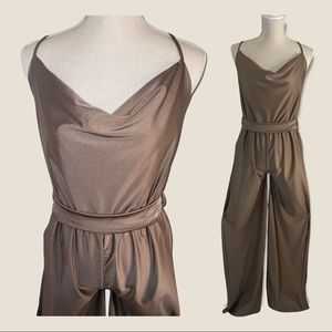 PANT JUMPSUIT  - GLITTERY BROWN! — NWT! - Stretchy - Size L